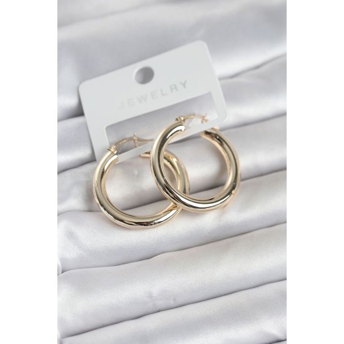Gold Renk Pirinç Halka 30 mm Kadın Küpe