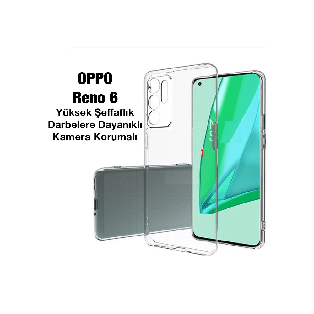 OPPO Reno 6 Kılıf Kamera Korumalı Ultra İnce Şeffaf Silikon Kılıf