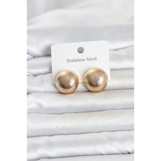316L Çelik Gold Renk Top Model Kadın Küpe