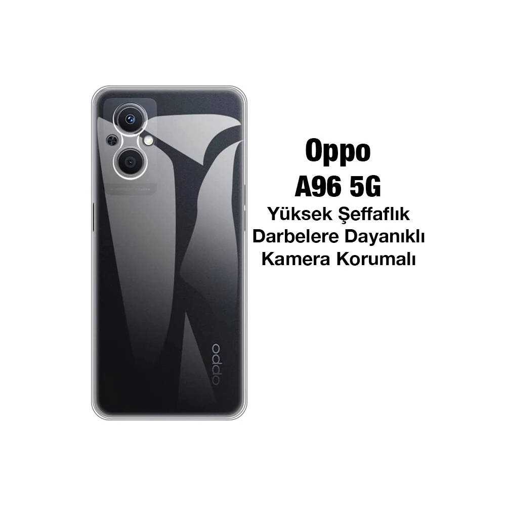 Ally OPPO A96 5G Kılıf Kamera Korumalı Ultra İnce Şeffaf Silikon Kılıf