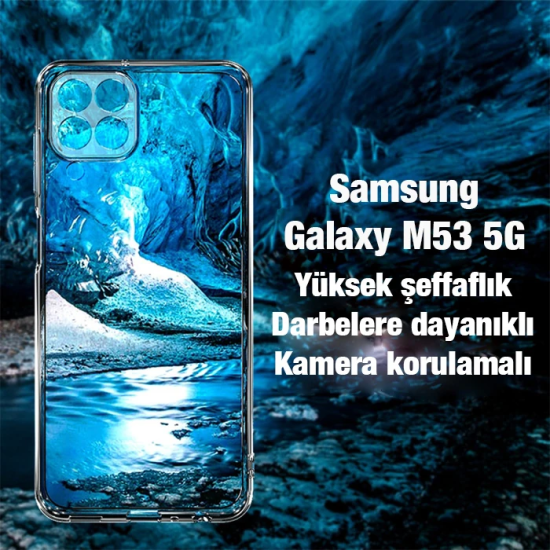 Ally SM Galaxy M53 Kılıf Kamera Korumalı Ultra İnce Şeffaf Silikon Kıl