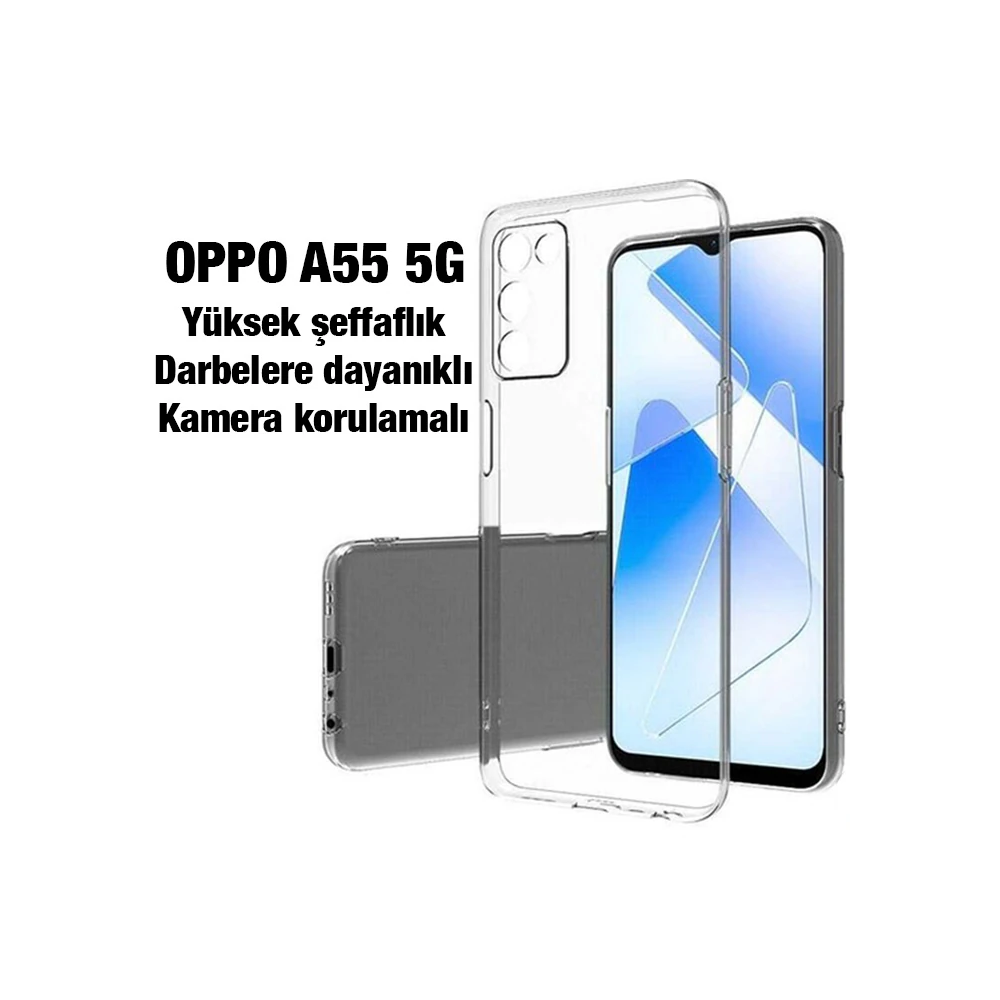 Ally OPPO A55 5G Kılıf Kamera Korumalı Ultra İnce Şeffaf Silikon Kılıf