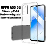 Ally OPPO A55 5G Kılıf Kamera Korumalı Ultra İnce Şeffaf Silikon Kılıf
