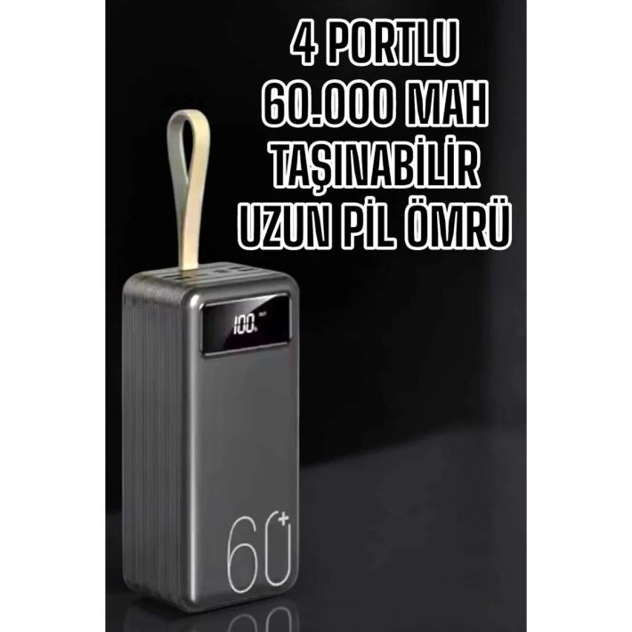 Powerbank 60.000 Mah Hızlı Şarj 4 Çıkışlı Uzun Şarj Süreli Dijital Gös