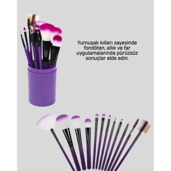12’li Profesyonel Makyaj Fırça Seti Ultra Yumuşak Sentetik Kıllı