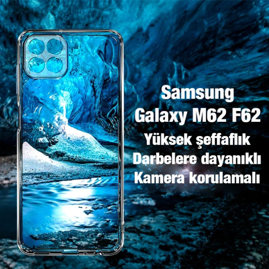 Ally SM Galaxy M62 F62 Kılıf Kamera Korumalı Ultra İnce Şeffaf Kılıf