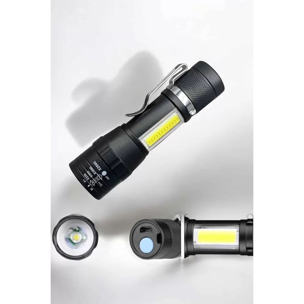 El Feneri Led USB Şarjlı Zoom Mini Led Işık Acil Durum Feneri