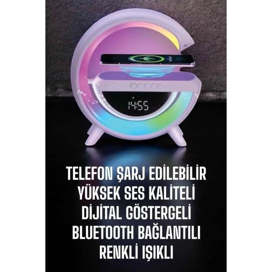 Bluetooth Hoparlör 15W Kablosuz Hızlı Şarj LED Gece Lambası
