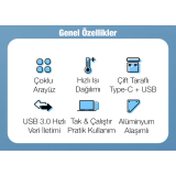 ALLY A-806 4in1 Type-C + USB Girişli USB 3.0 Çoğaltıcı Hub Adaptör Çev