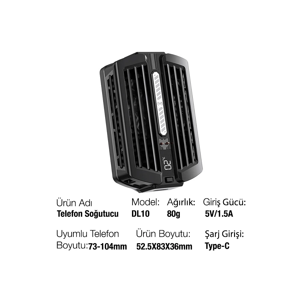MEMO DL10 Dijital Gösterge 2000mAh Powerbankli Telefon Soğutucu Fan Ra