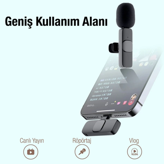 Ally K8 Lightning iPhone Tak Konuş Wireless Kablosuz Mini Yaka Mikrofo