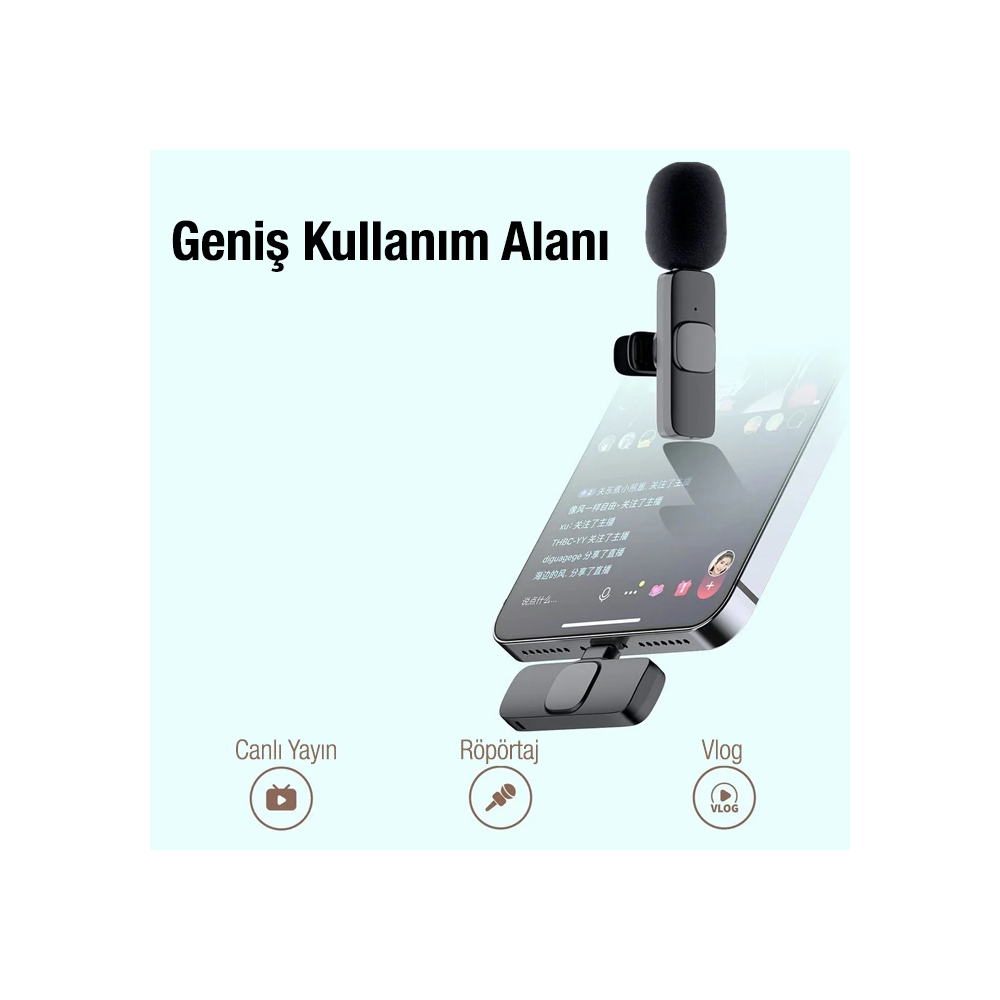 Ally K8 Lightning iPhone Tak Konuş Wireless Kablosuz Mini Yaka Mikrofo