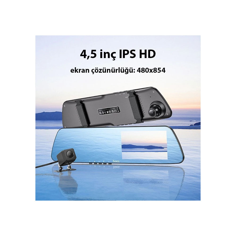 Hoco DV4 DVR Ön Ve Arka Sürüş Kaydedici 45 İnç LCD Dikiz Aynası Araç k