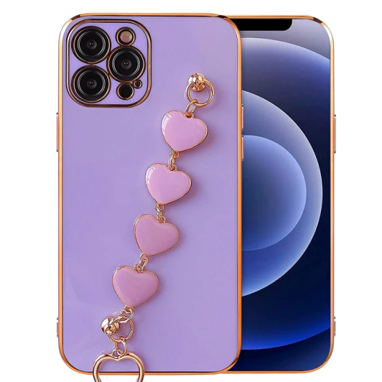Ally iPhone 13 Pro Max 6.7inç Kılıf Kalp Bileklik Tutuculu Lüx Silikon