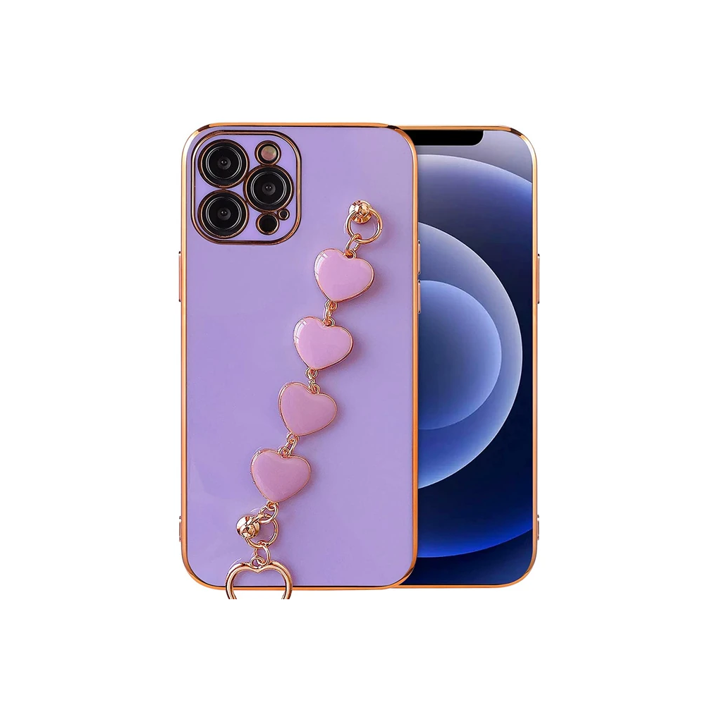 Ally iPhone 13 Pro Max 6.7inç Kılıf Kalp Bileklik Tutuculu Lüx Silikon