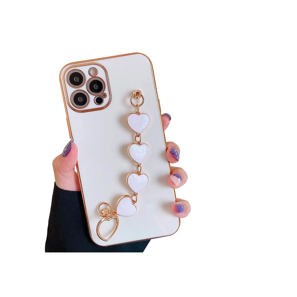 Ally iPhone 13 Pro Max 6.7inç Kılıf Kalp Bileklik Tutuculu Lüx Silikon