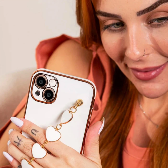 Ally iPhone 13 6.1inç Kılıf Kalp Bileklik Tutuculu Lüx Silikon Askılı 