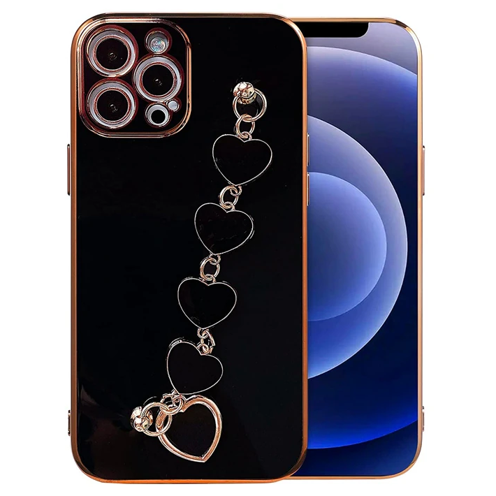 Ally iPhone 12 Pro 6.1inç Kılıf Kalp Bileklik Tutuculu Lüx Silikon Ask