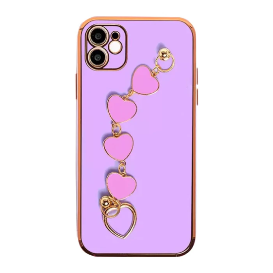 Ally iPhone 12 6.1inç Kılıf Kalp Bileklik Tutuculu Lüx Silikon Askılı 