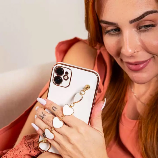 Ally iPhone 12 6.1inç Kılıf Kalp Bileklik Tutuculu Lüx Silikon Askılı 