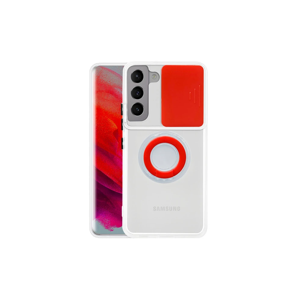 Ally SM Galaxy S22 Plus Kılıf Sürgülü Kamera Lens Korumalı Yüzük Stand