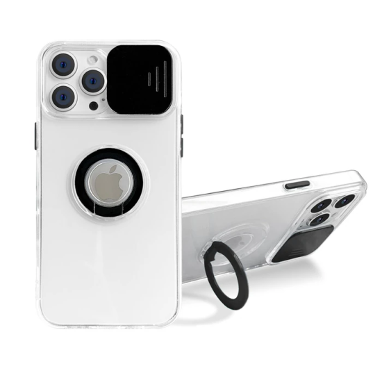 Ally iPhone 12 Pro Max Kılıf Sürgülü Kamera Lens Korumalı Yüzük Standl