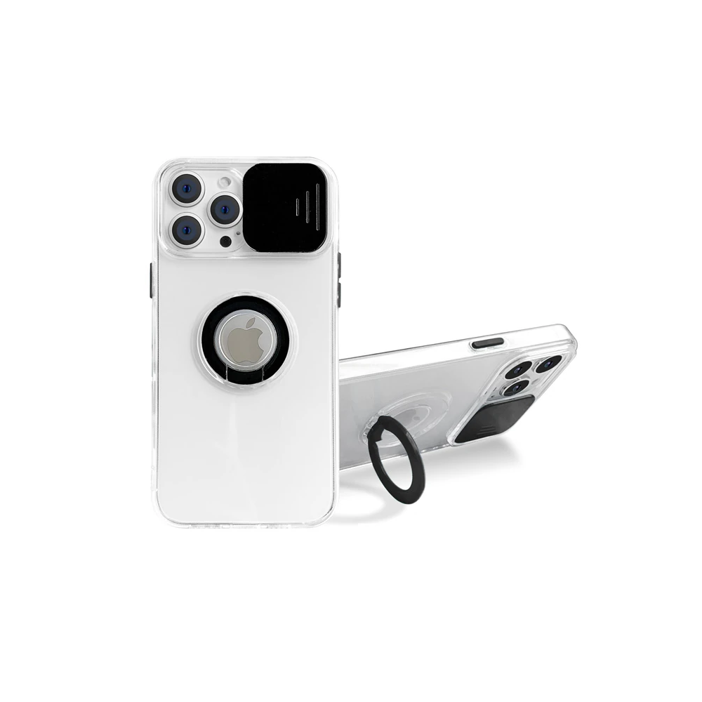 Ally iPhone 12 Pro Max Kılıf Sürgülü Kamera Lens Korumalı Yüzük Standl