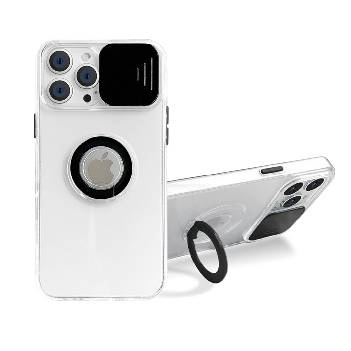Ally iPhone 12 Pro Max Kılıf Sürgülü Kamera Lens Korumalı Yüzük Standl