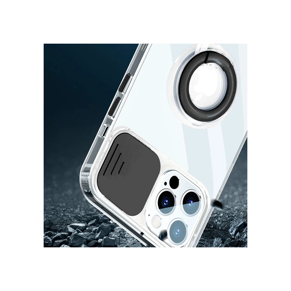 Ally iPhone 12 Pro Max Kılıf Sürgülü Kamera Lens Korumalı Yüzük Standl
