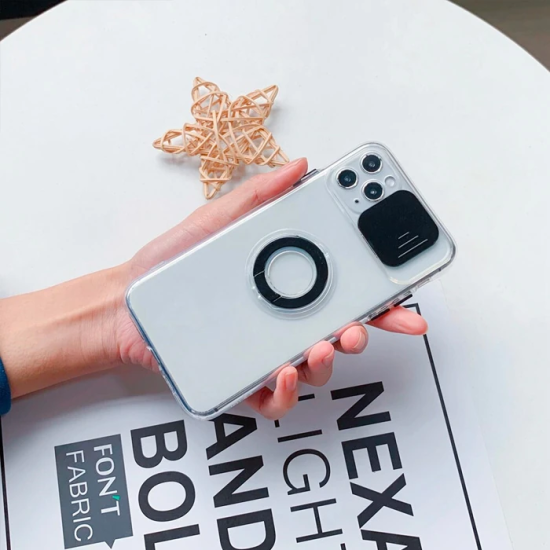 Ally iPhone 12 Pro Max Kılıf Sürgülü Kamera Lens Korumalı Yüzük Standl