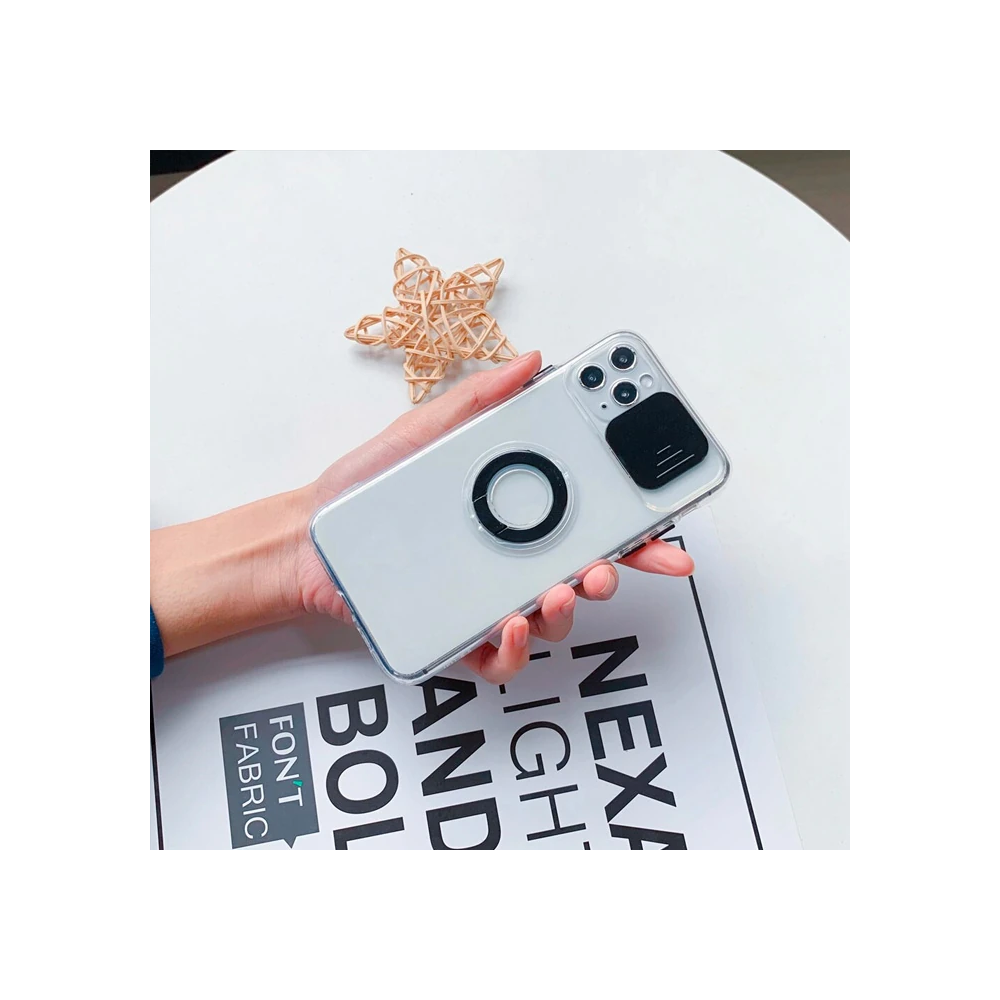 Ally iPhone 12 Pro Max Kılıf Sürgülü Kamera Lens Korumalı Yüzük Standl