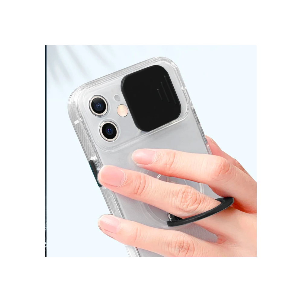 Ally iPhone 12 Pro Max Kılıf Sürgülü Kamera Lens Korumalı Yüzük Standl