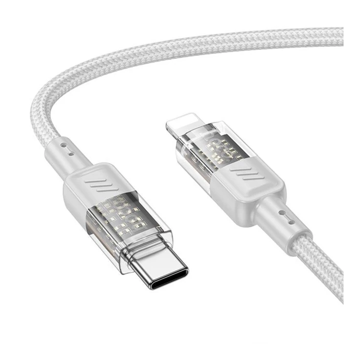 Hoco U129 Transparan Type-C to Lightning Data ve Şarj Kablosu 1m