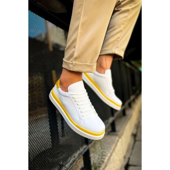 CH979 - Santoni GBT Spor Erkek Ayakkabı BEYAZ/SARI