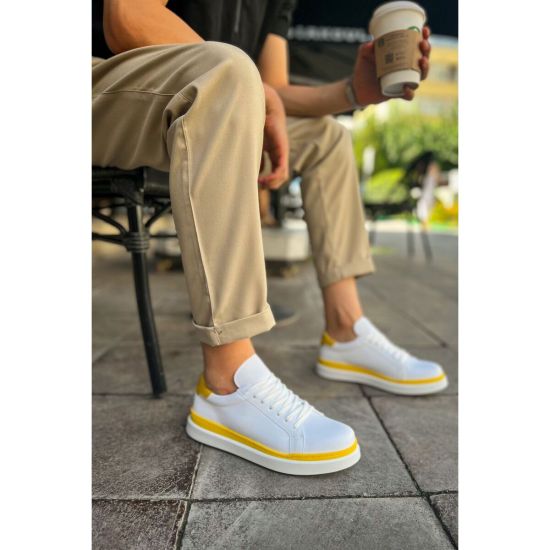 CH979 - Santoni GBT Spor Erkek Ayakkabı BEYAZ/SARI