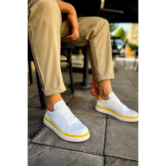 CH979 - Santoni GBT Spor Erkek Ayakkabı BEYAZ/SARI