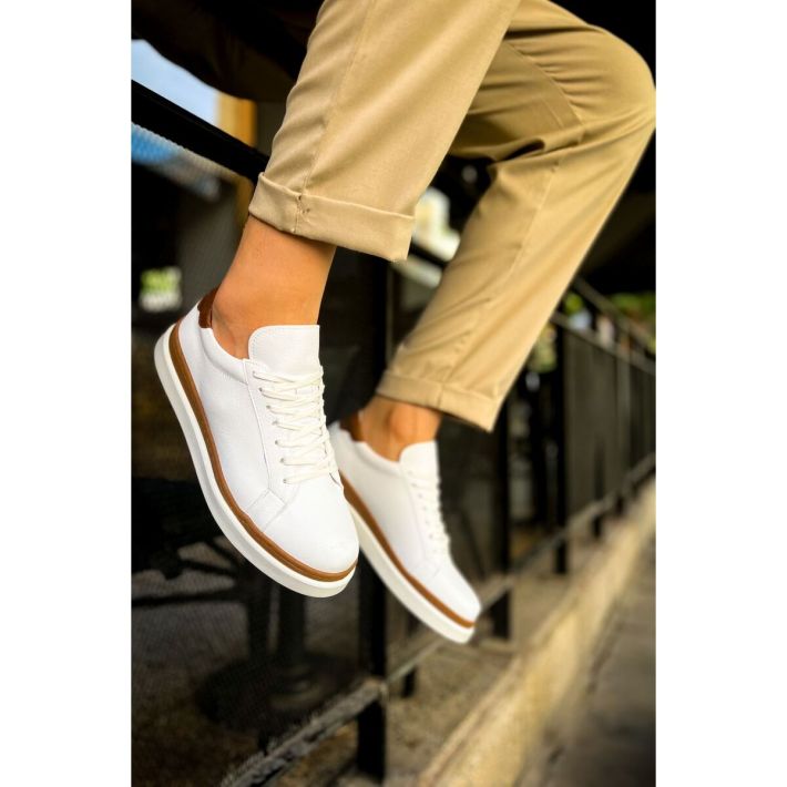 CH979 - Santoni GBT Spor Erkek Ayakkabı BEYAZ/TABA