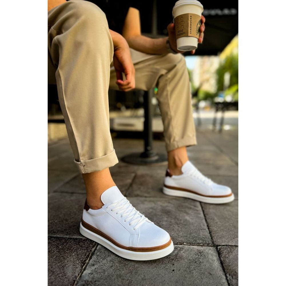 CH979 - Santoni GBT Spor Erkek Ayakkabı BEYAZ/TABA