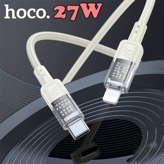 Hoco U129 Transparan Type-C to Lightning Data ve Şarj Kablosu 1m