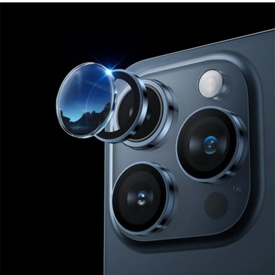HOCO Crystal Clear iPhone 15 Pro-15 Pro Max HD 3D Metal Çerçeveli Kame