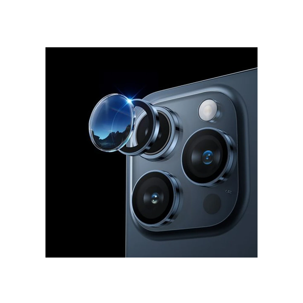 HOCO Crystal Clear iPhone 15 Pro-15 Pro Max HD 3D Metal Çerçeveli Kame