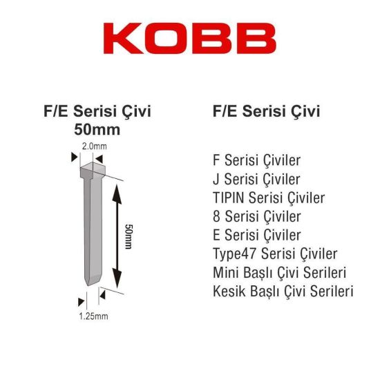 Kobb KBZ50F 50 mm 2500 Adet Çivi