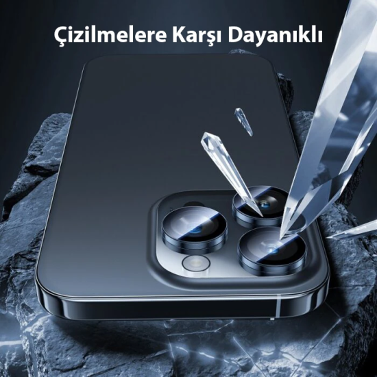 HOCO Crystal Clear iPhone 15 Pro-15 Pro Max HD 3D Metal Çerçeveli Kame