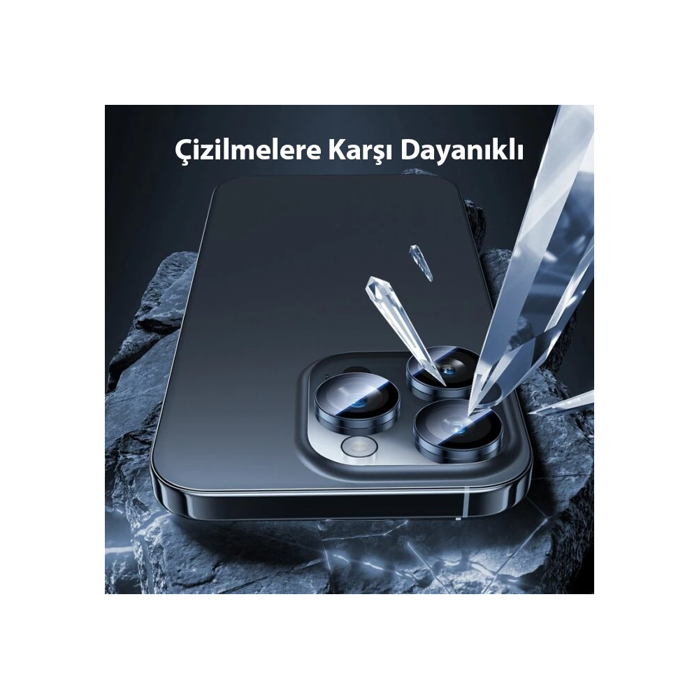 HOCO Crystal Clear iPhone 15 Pro-15 Pro Max HD 3D Metal Çerçeveli Kame