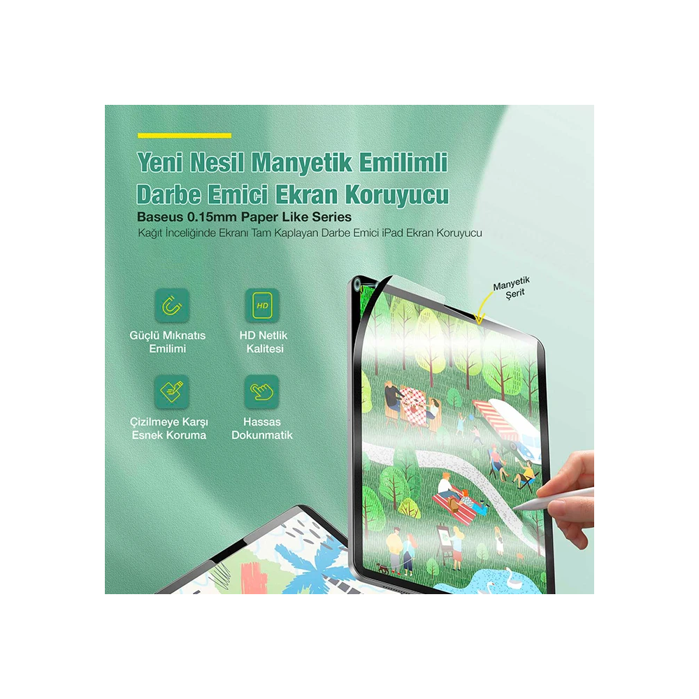 Baseus iPad Pro 12.9inç (2018-2021-2021) Manyetik Kenarlı Mıknatıslı E