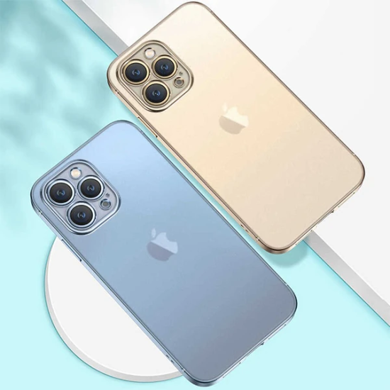 iPhone 13 Pro Max Renkli Kenar Şeffaf Kılıf Kamera Korumalı Silikon Kı