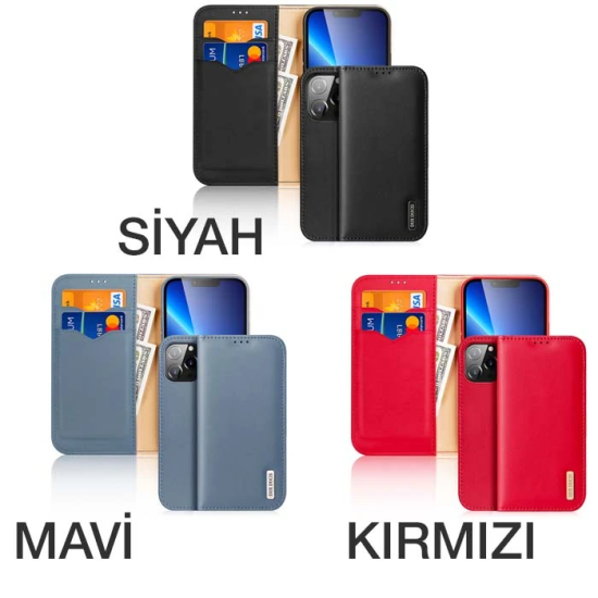 Dux Ducis iPhone 13 Pro Max Kılıf Mıknatıslı Cüzdanlı Deri Kılıf Hivo 