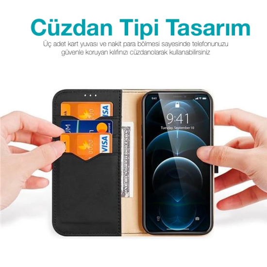 Dux Ducis iPhone 13 Pro Kılıf Mıknatıslı Cüzdanlı Deri Kılıf Hivo Seri