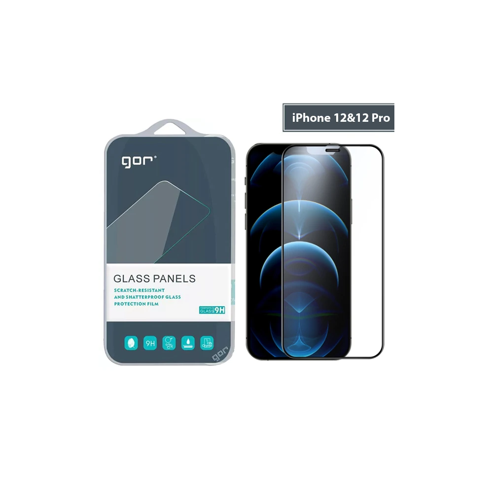 GOR iPhone 12-12 Pro 6.1 9D Hardening Tempered Full Cam Ekran Koruyucu