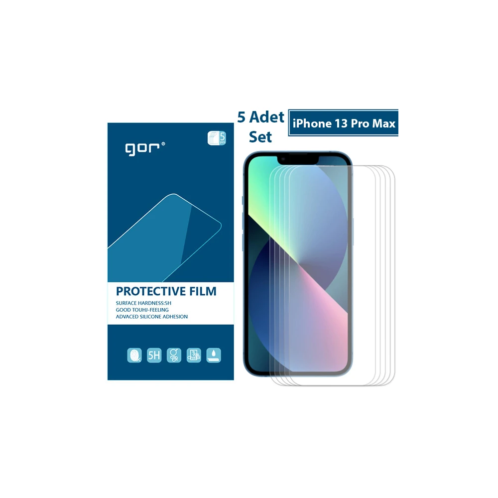 GOR iPhone 13 Pro Max Darbe Emici Ekran Koruyucu Jelatin 5 Adet Set